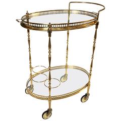 French Neoclassic Style Oval Brass Bar Cart