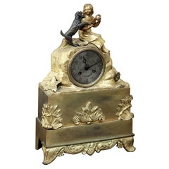 Charles X Period French Gilded Bronze Mantel Clock "Girl with Dog"