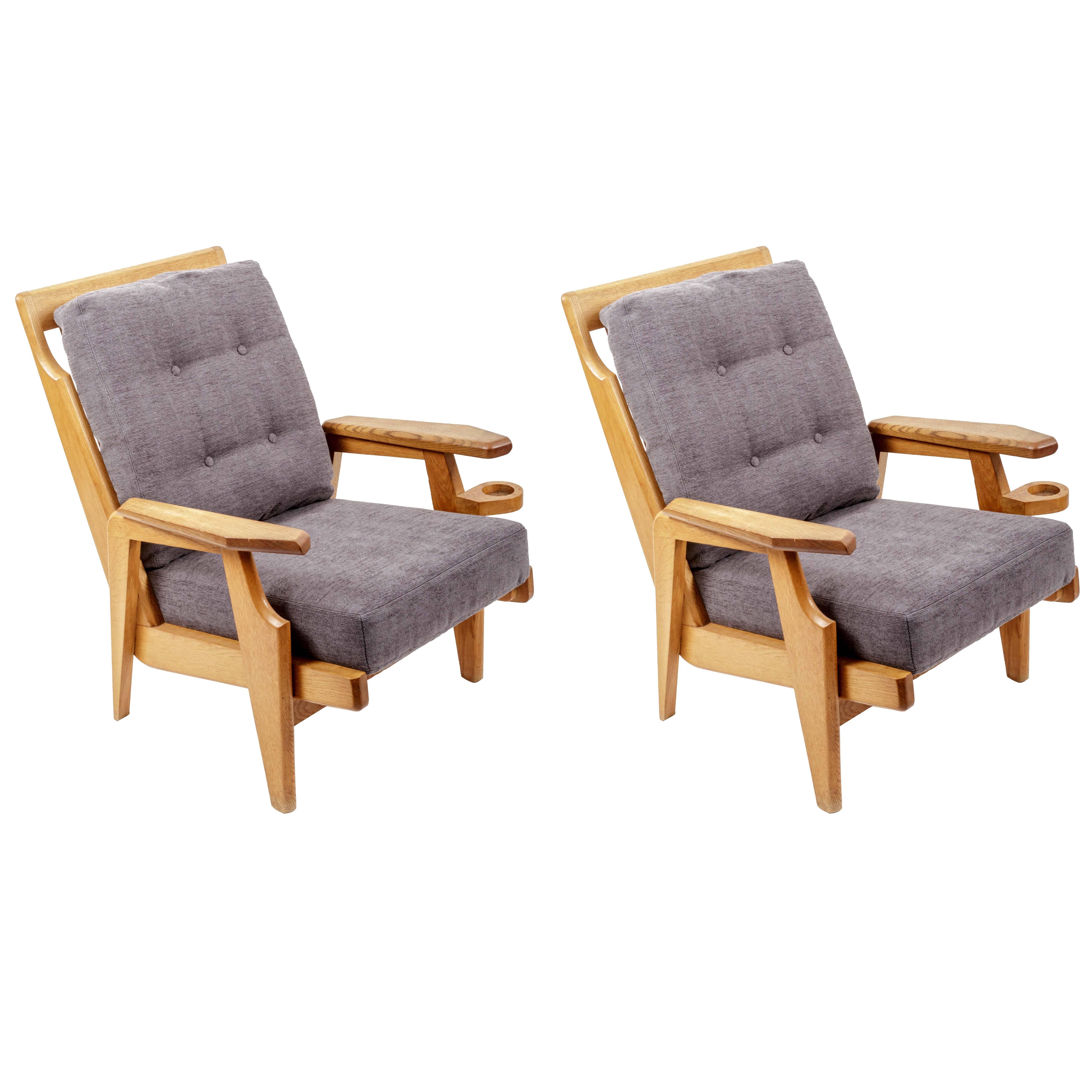 Pair of Wooden Armchairs by Guillerme et Chambron