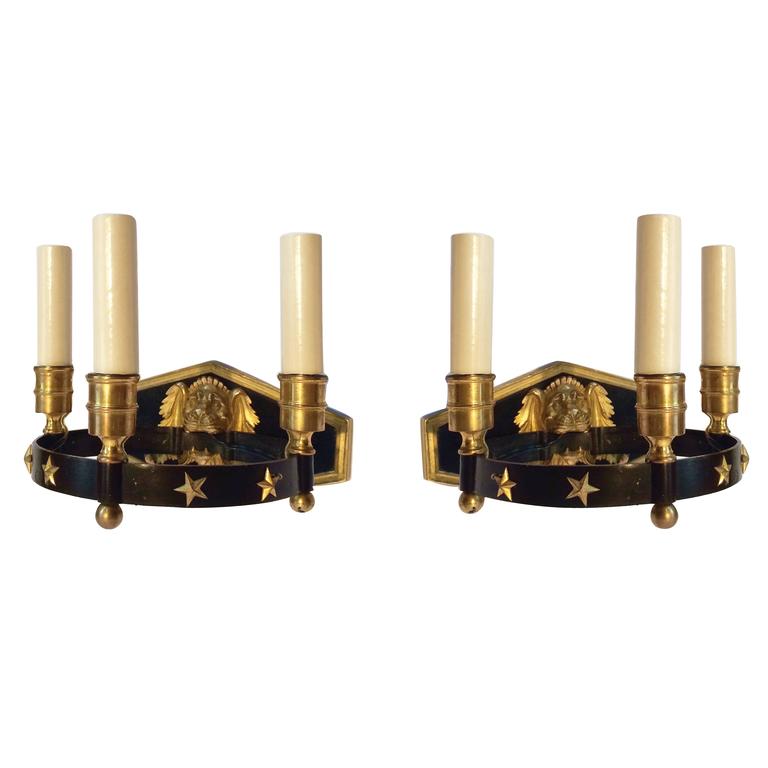 Pair Neoclassical Three-light Sconces