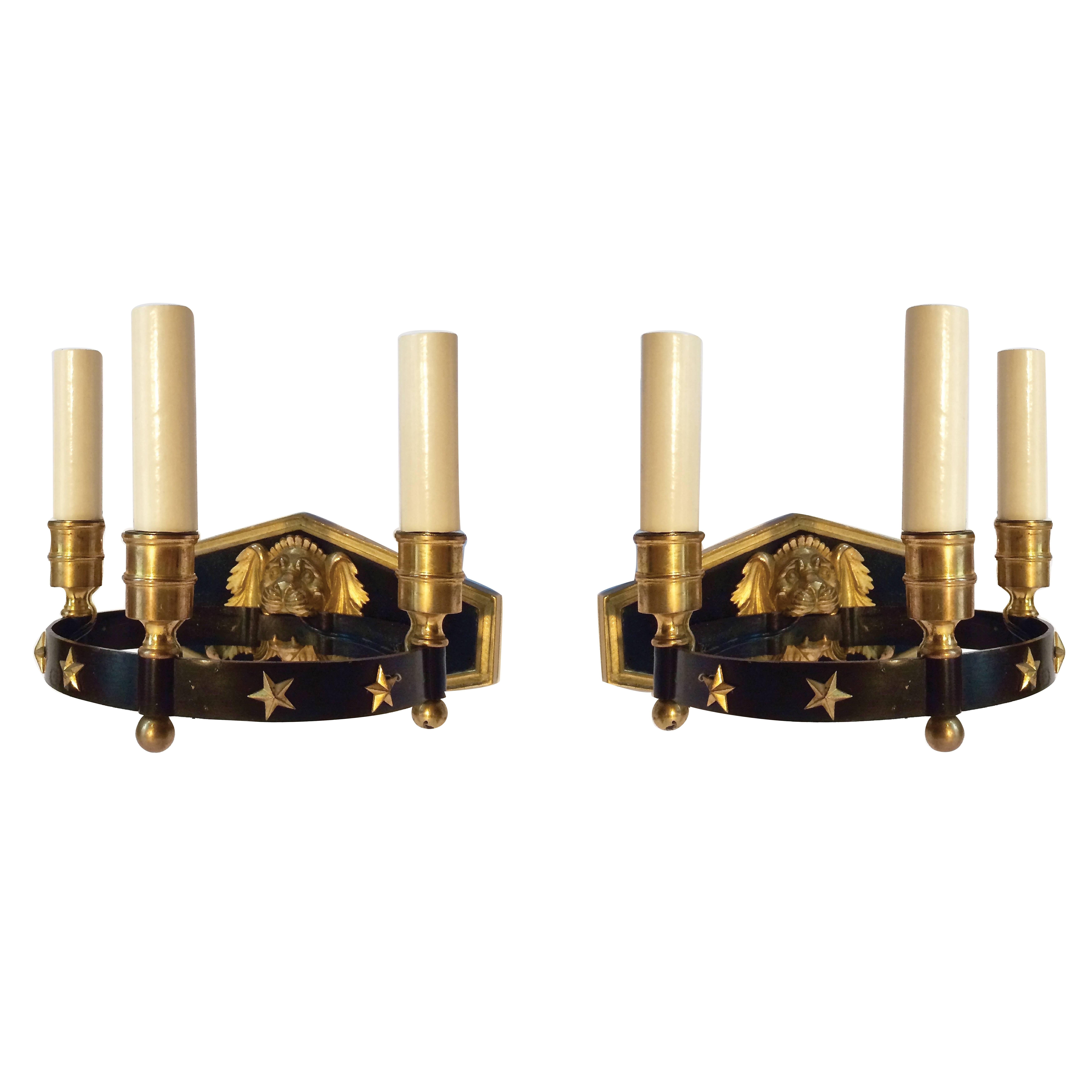 Pair Neoclassical Three-light Sconces For Sale