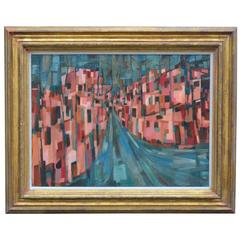 1959 Oil Painting of Cityscape in Cubist Dutch by Rien van der Brink 10