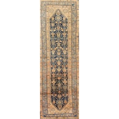 Antique Beige and Blue Persian Malayer Runner Rug
