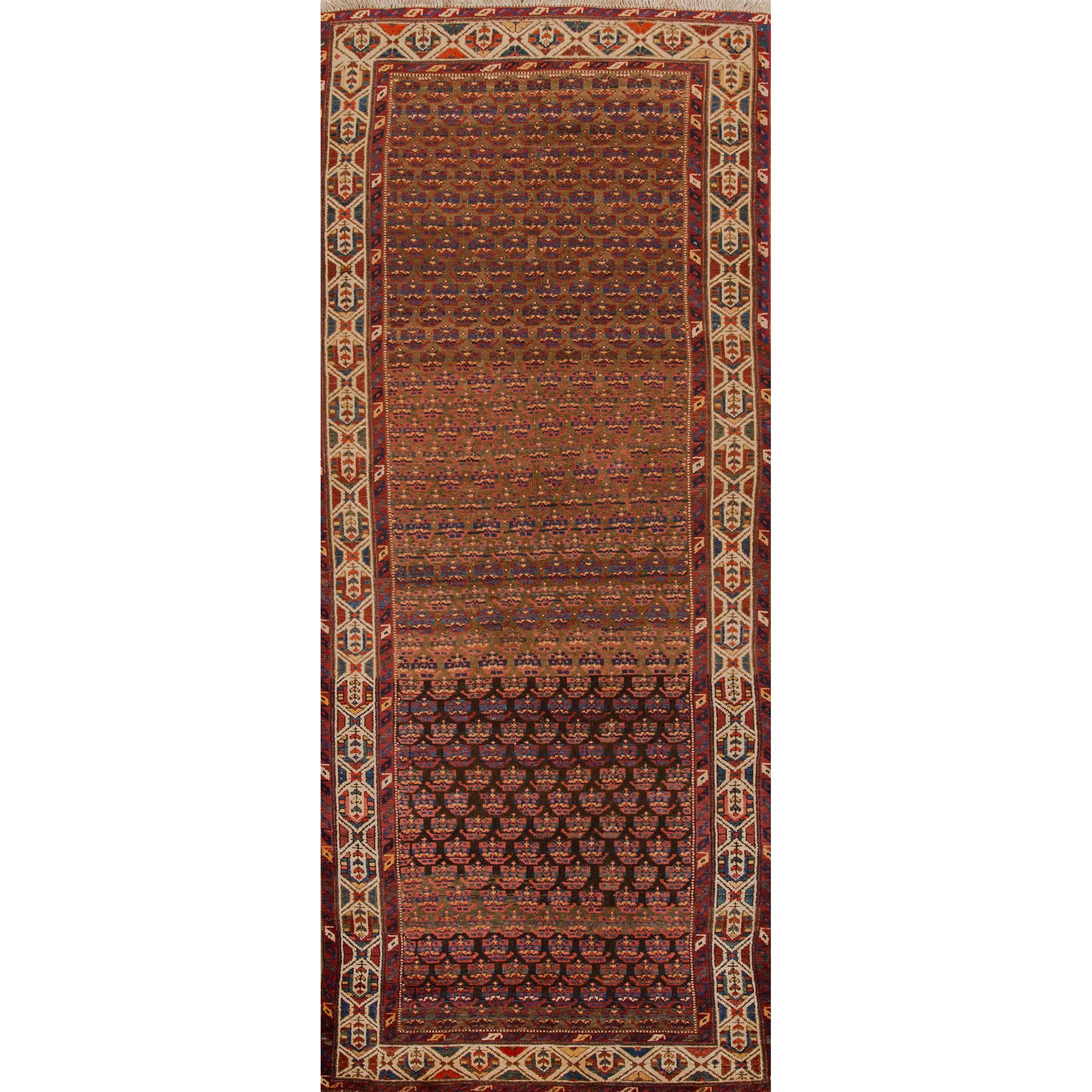 Antique Brown and Rust Persian Kurd Runner Rug For Sale