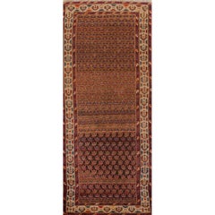 Tapis de couloir persan Kurde ancien marron et rouille