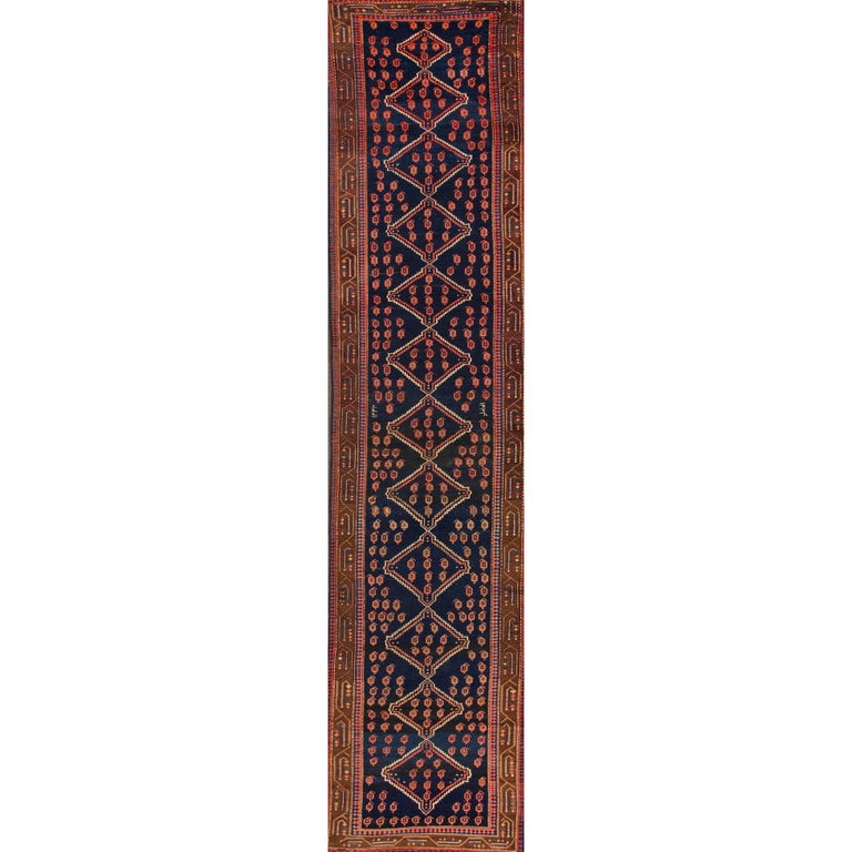 Antique Blue And Brown Malayer Style Runner Rug For At 1stdibs Antique Blue And Brown Malayer Style Runner Rug For