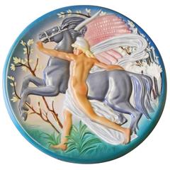 "Pegasus," Large, Rare Art Deco Sculptural Rondel with Male Nude by Brunetti 10