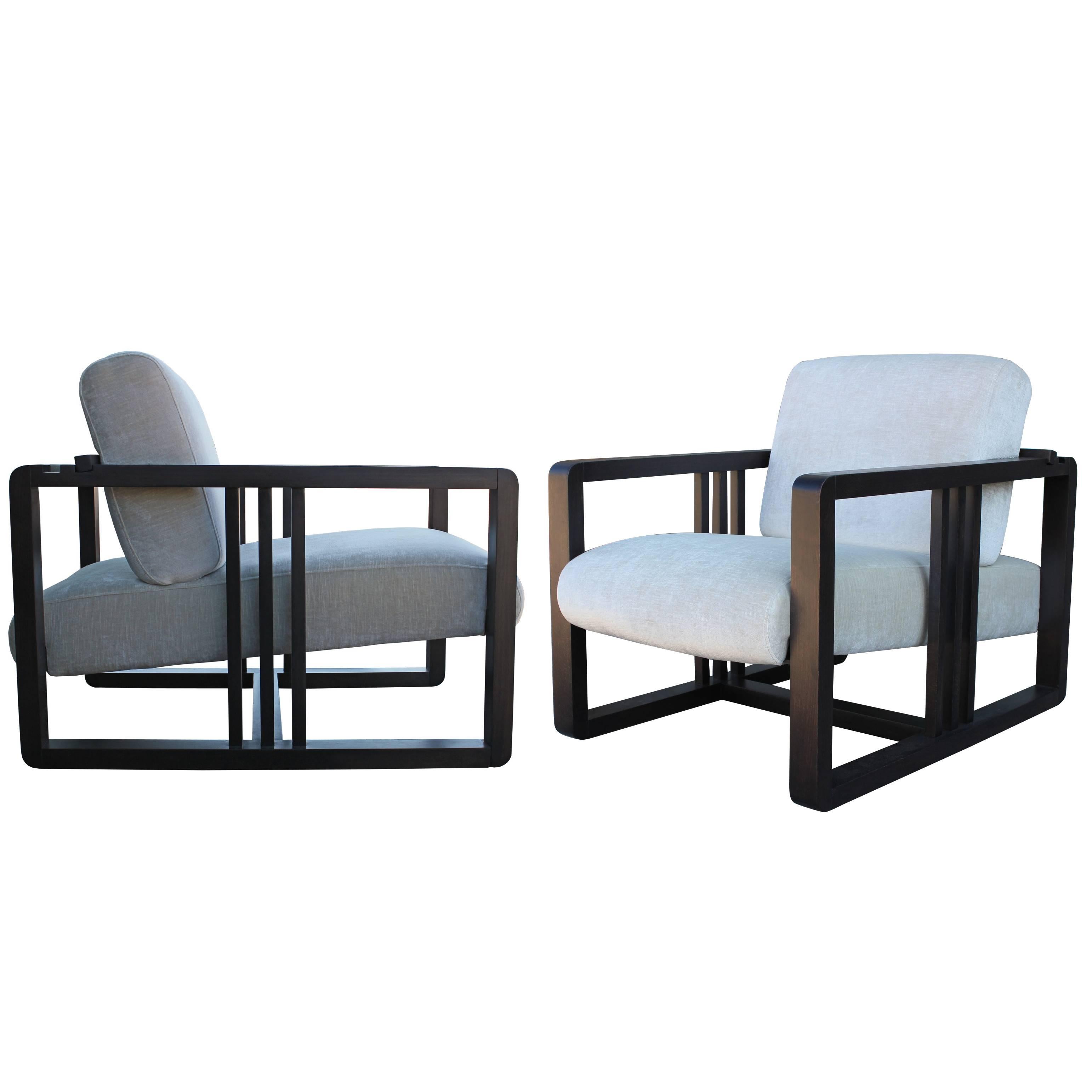 Roche Bobois Frank Lloyd Wright Style Pair of Adjustable Modern Lounge Chairs