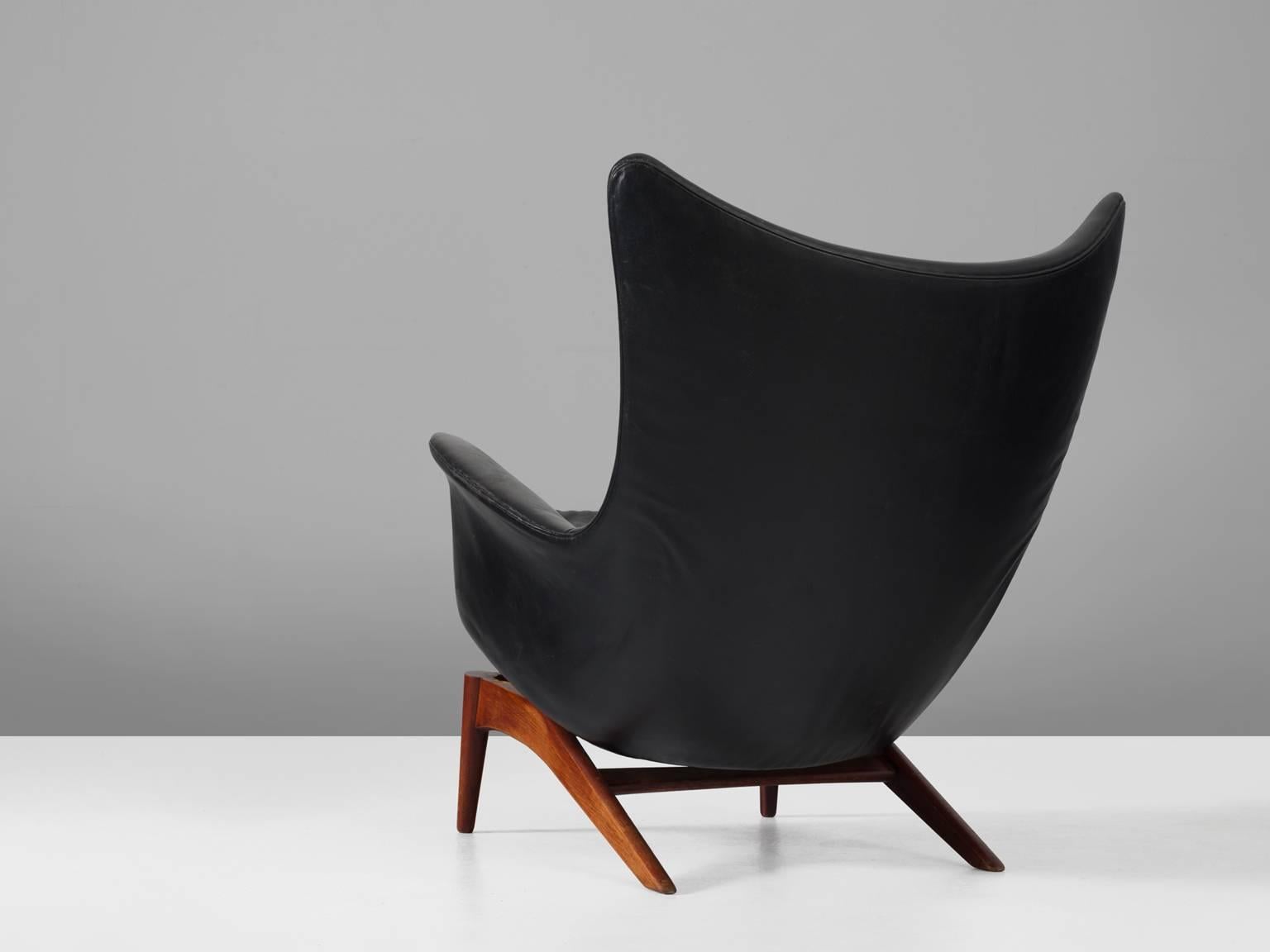 Mid-20th Century H.W. Klein Reclining Lounge Chair in Black Leather Upholstery