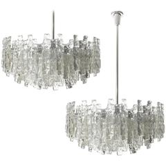 Four Large Kalmar Chandeliers, Ice Glass and Nickel, 1960s 3