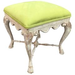 Swedish Gustavian Stool In Lemon Green Faux Suede Fabric