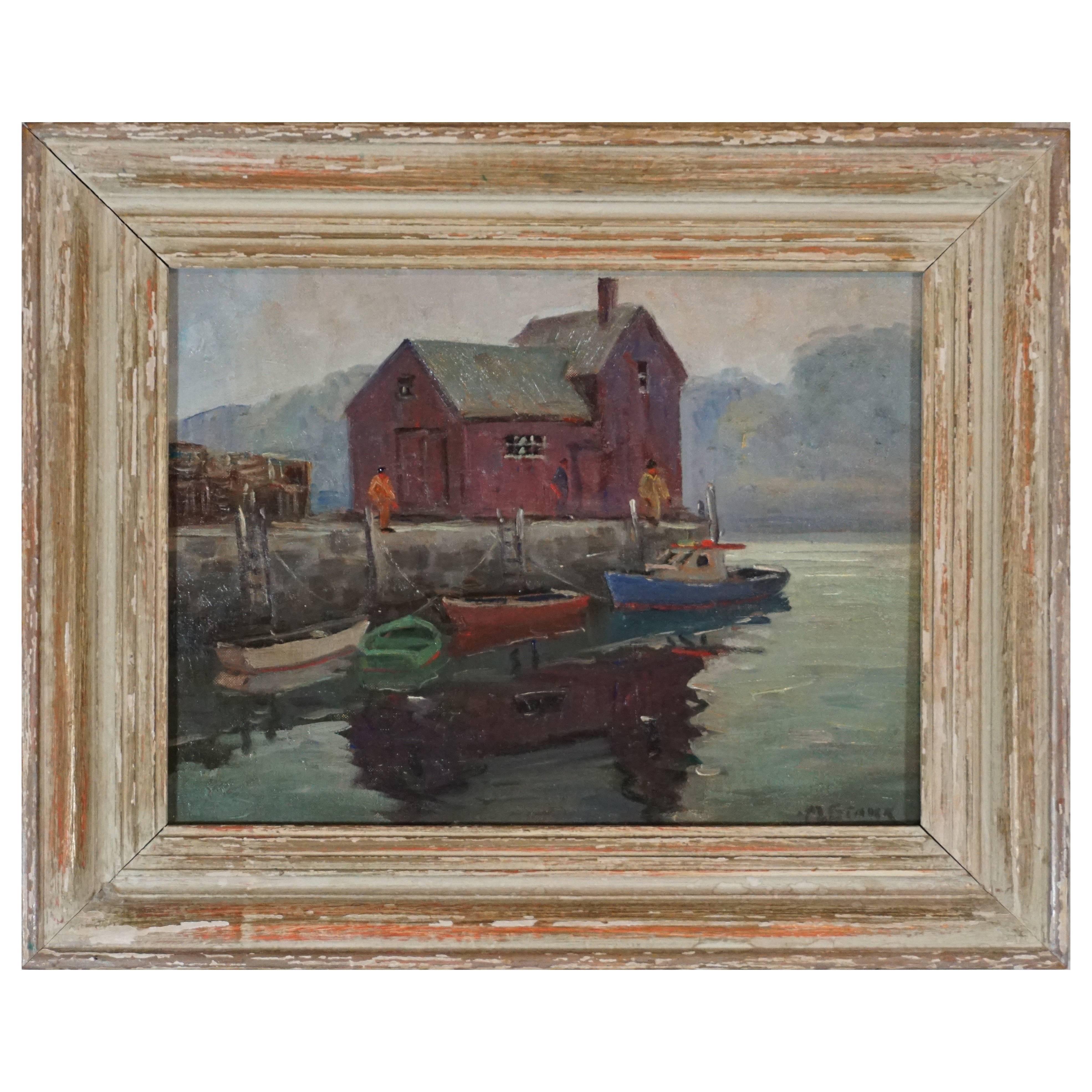 Melville F. Stark "The Boathouse" Oil on Canvas Board Mid-Century