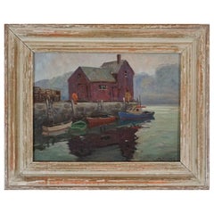 Melville F. Stark "The Boathouse" Oil on Canvas Board Mid-Century