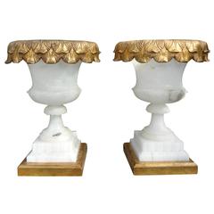 Pair of Italian Alabaster Urn Form Lamps on Gilt Wood Bases 6