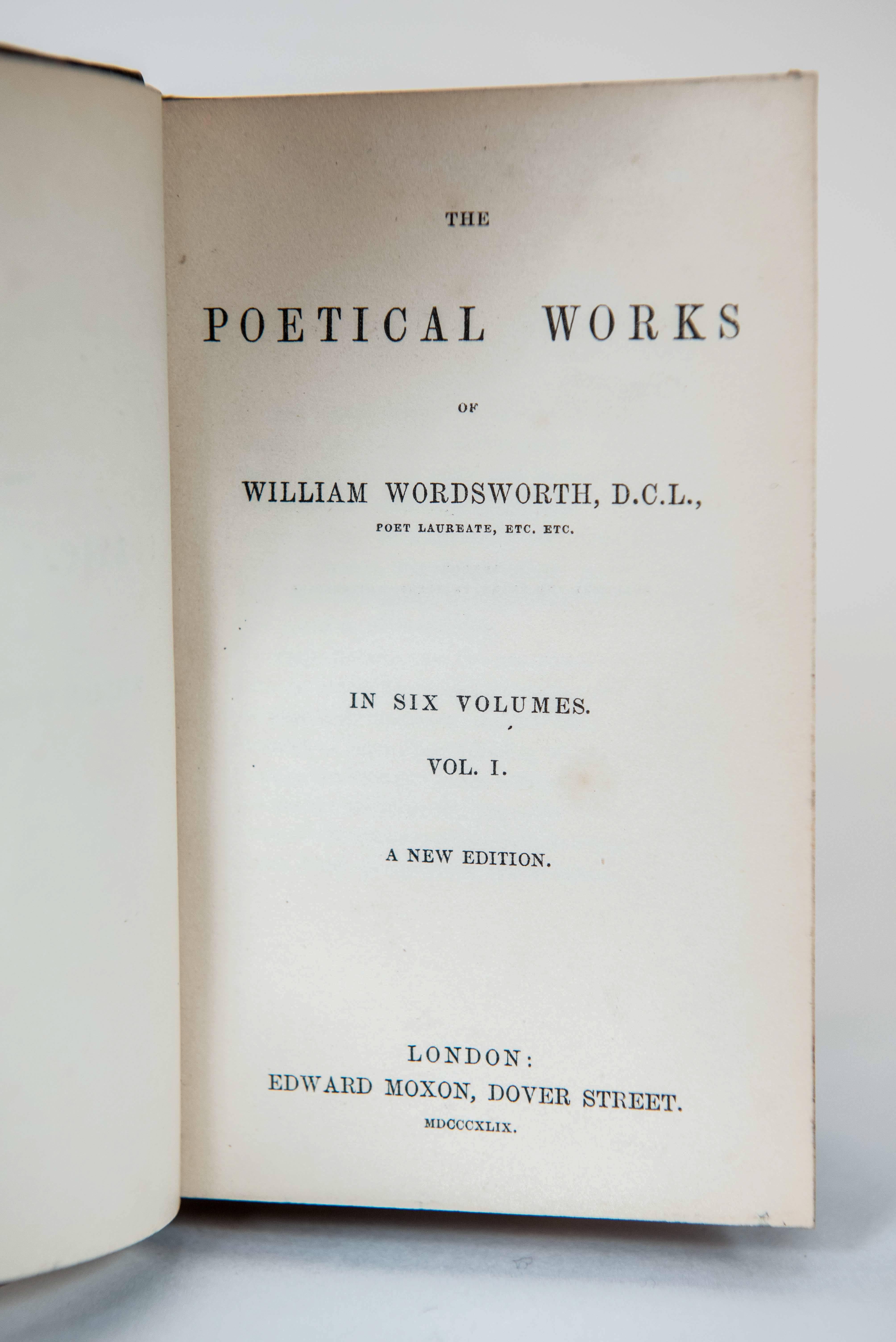 Poetical Works of William Wordsworth in Six Volumes, Leather, circa 1849 In Excellent Condition In Toronto, ON