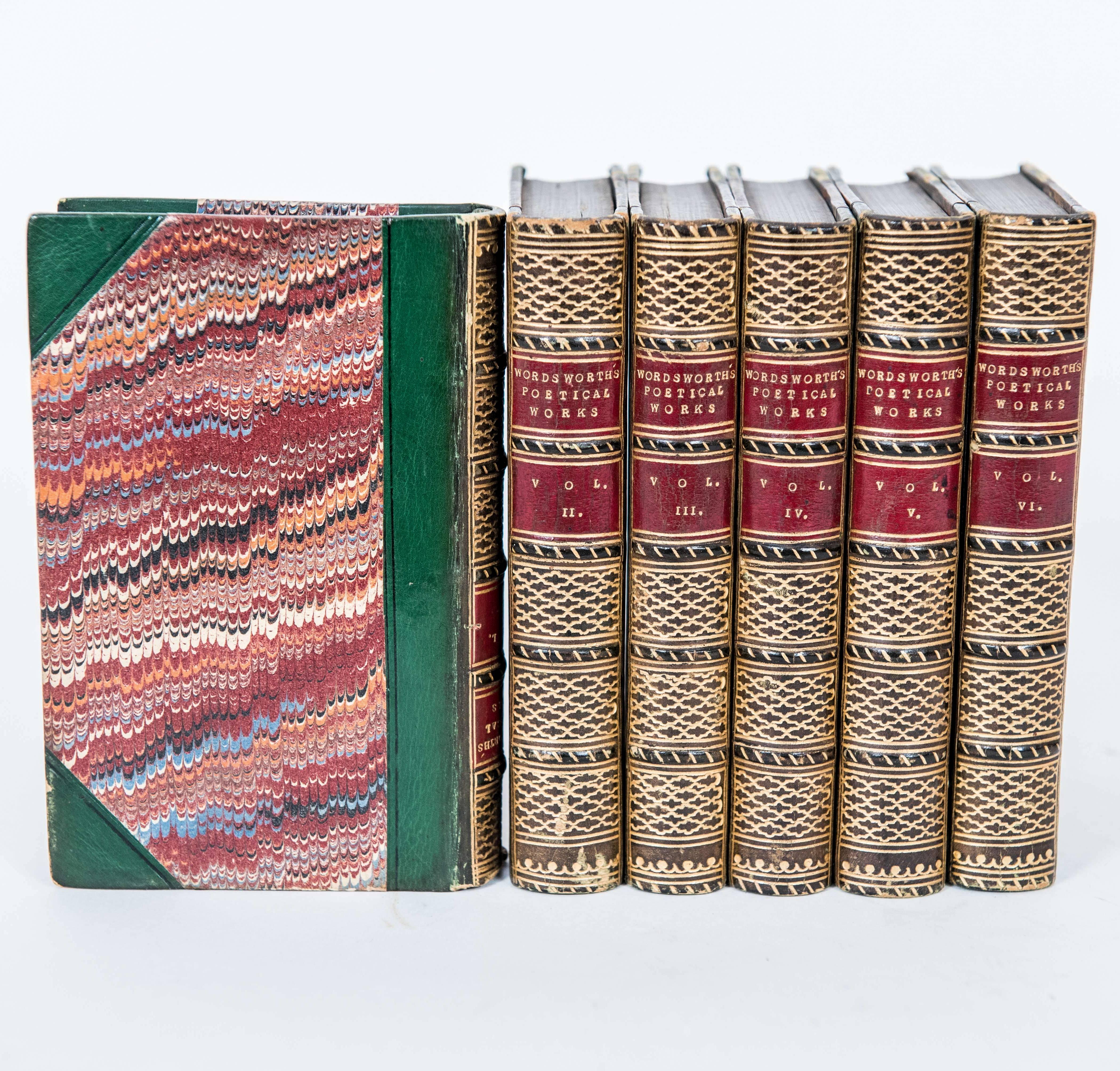 English Poetical Works of William Wordsworth in Six Volumes, Leather, circa 1849