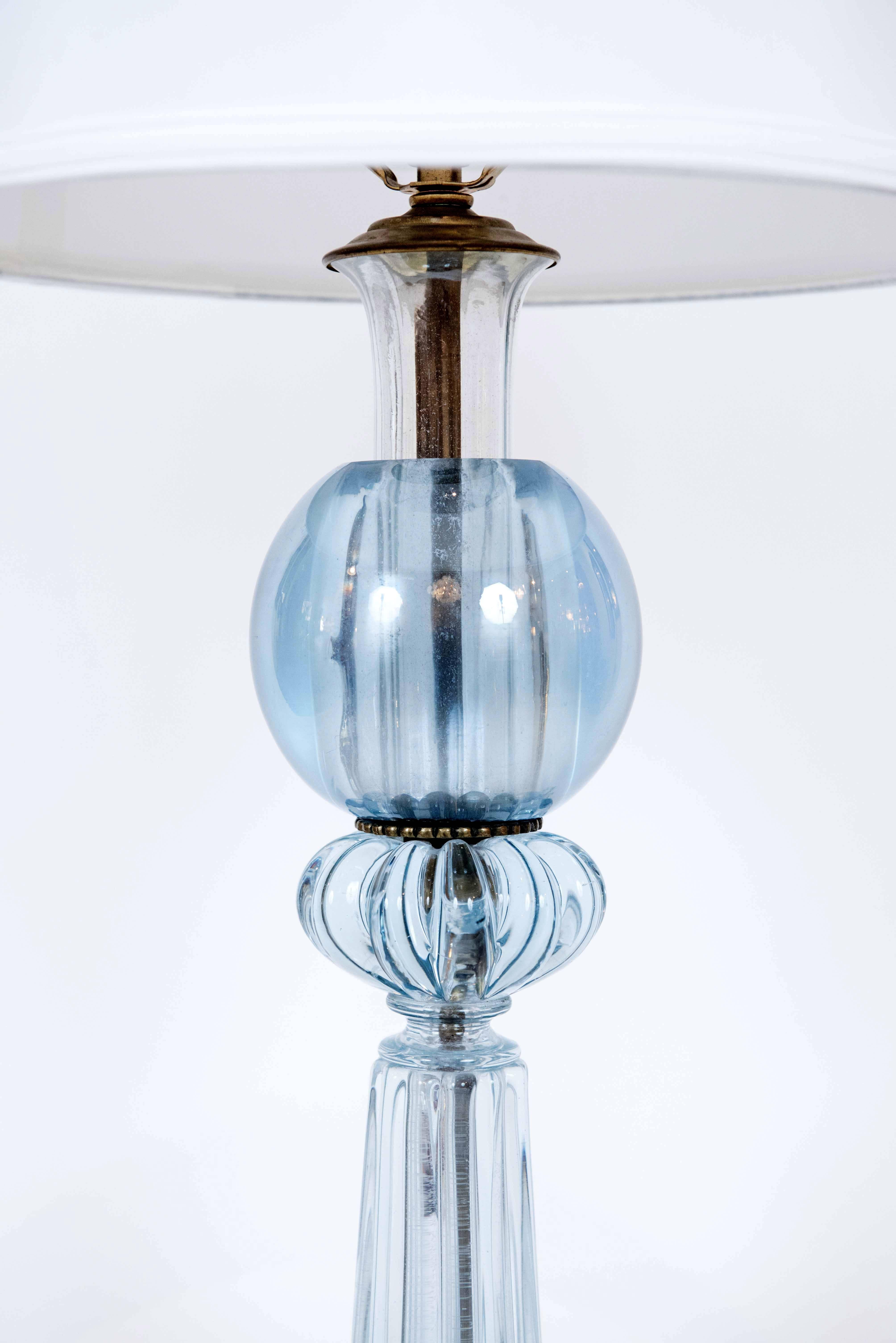  Pair of Vintage Mid-Century Blue Murano Lamps In Excellent Condition In Toronto, ON