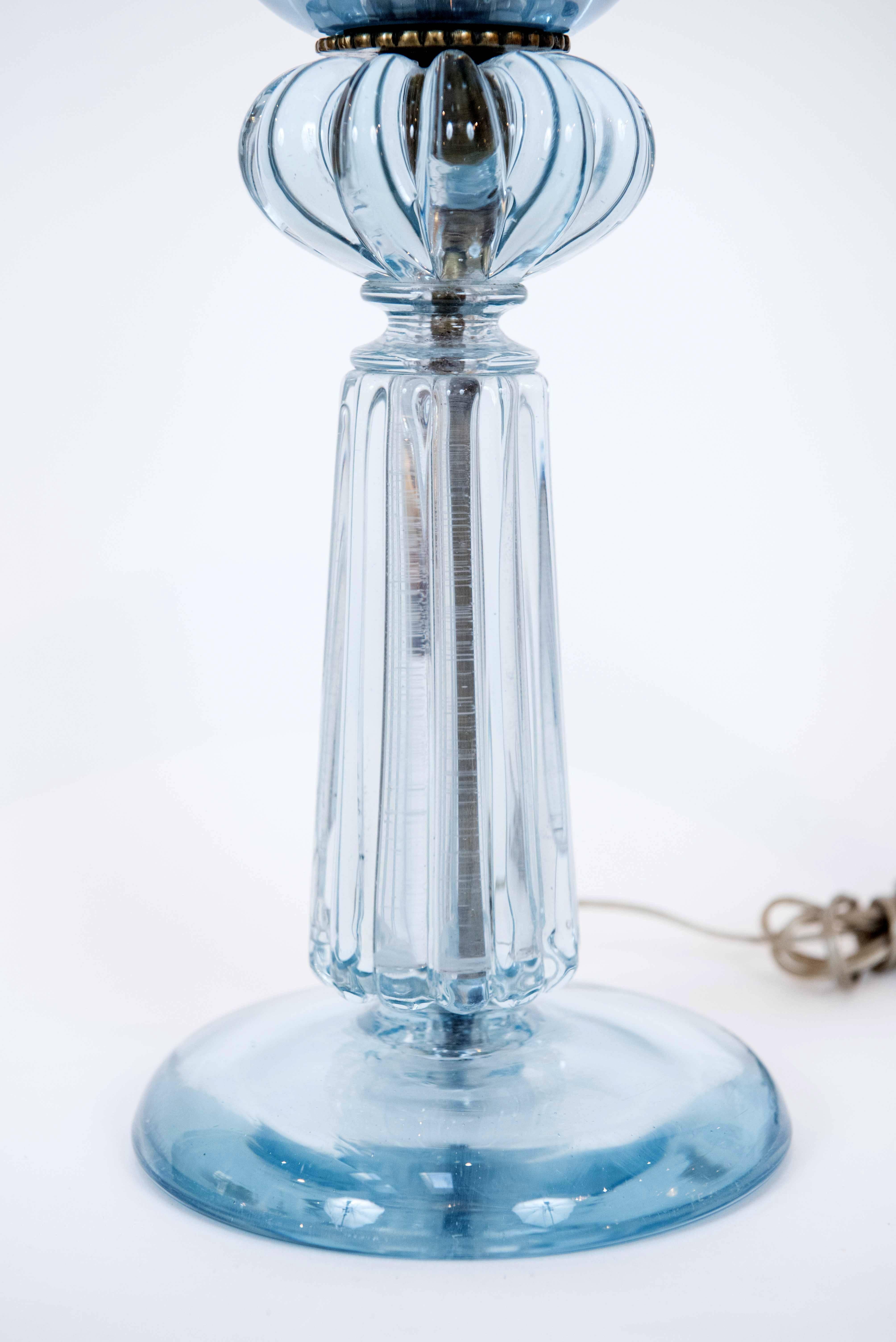 Mid-20th Century  Pair of Vintage Mid-Century Blue Murano Lamps