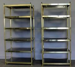 Pair of Hollywood Regency Brass Etageres