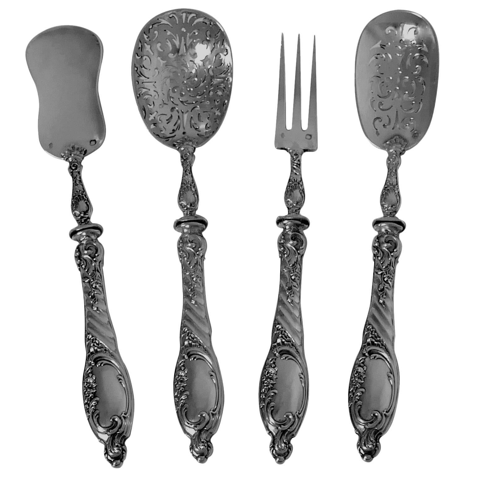 Puiforcat French All Sterling Silver Dessert Hors D'oeuvre Set Rococo For Sale