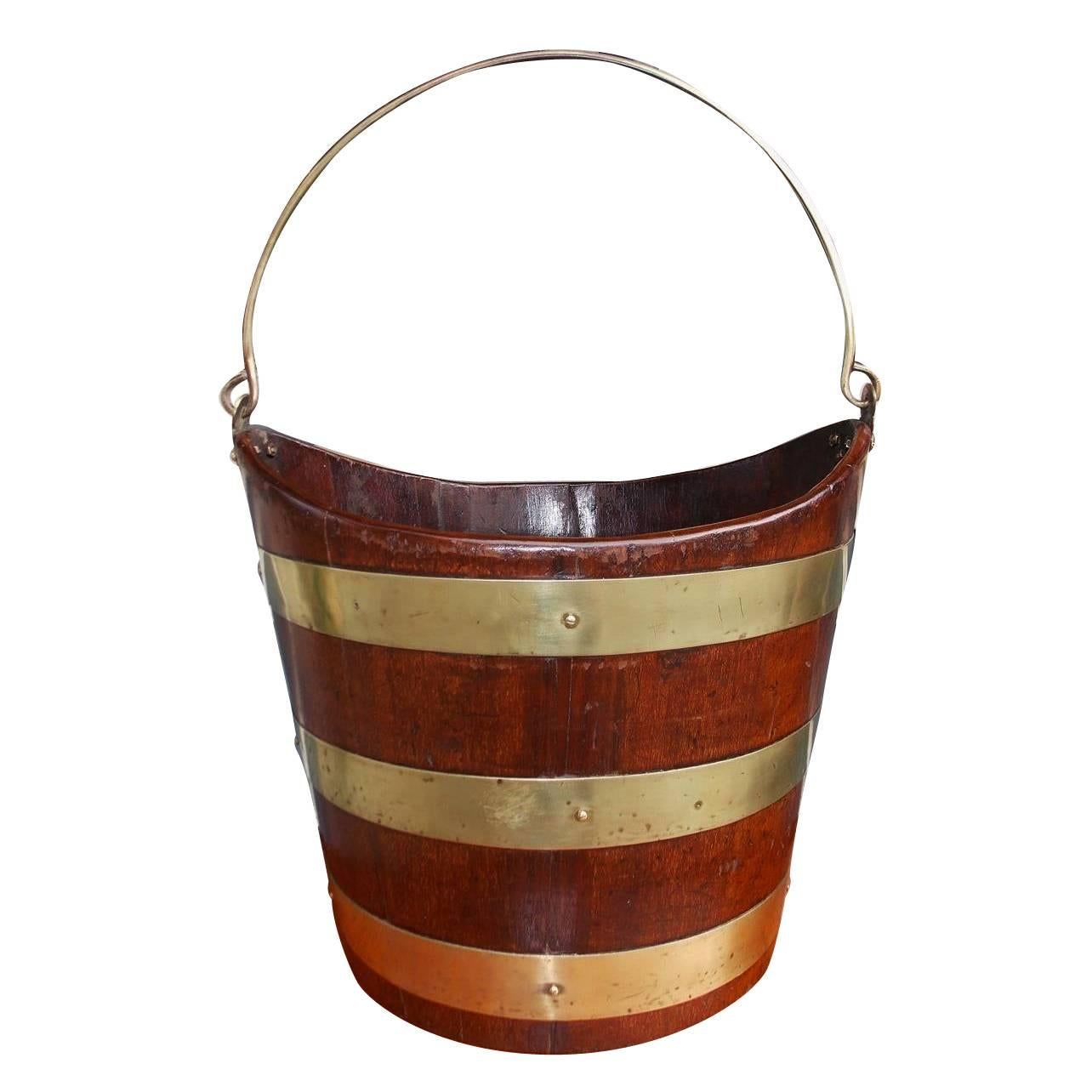English Navette Form Mahogany Brass Banded Peat Bucket, Circa 1800 For Sale