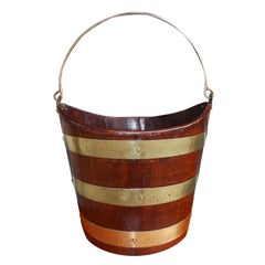English Navette Form Mahogany Brass Banded Peat Bucket, Circa 1800