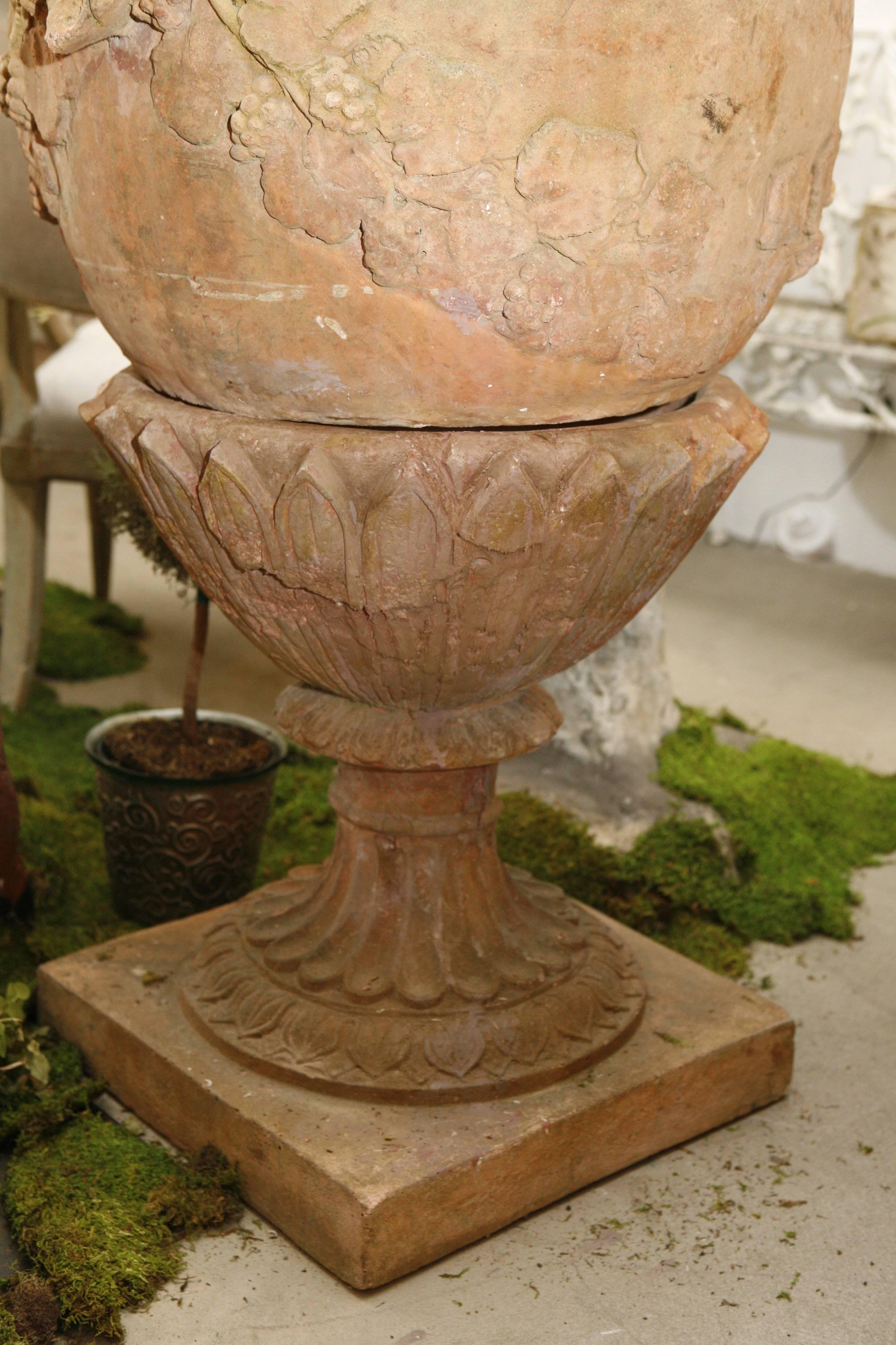 French Red Terracotta Urn and Pedestal