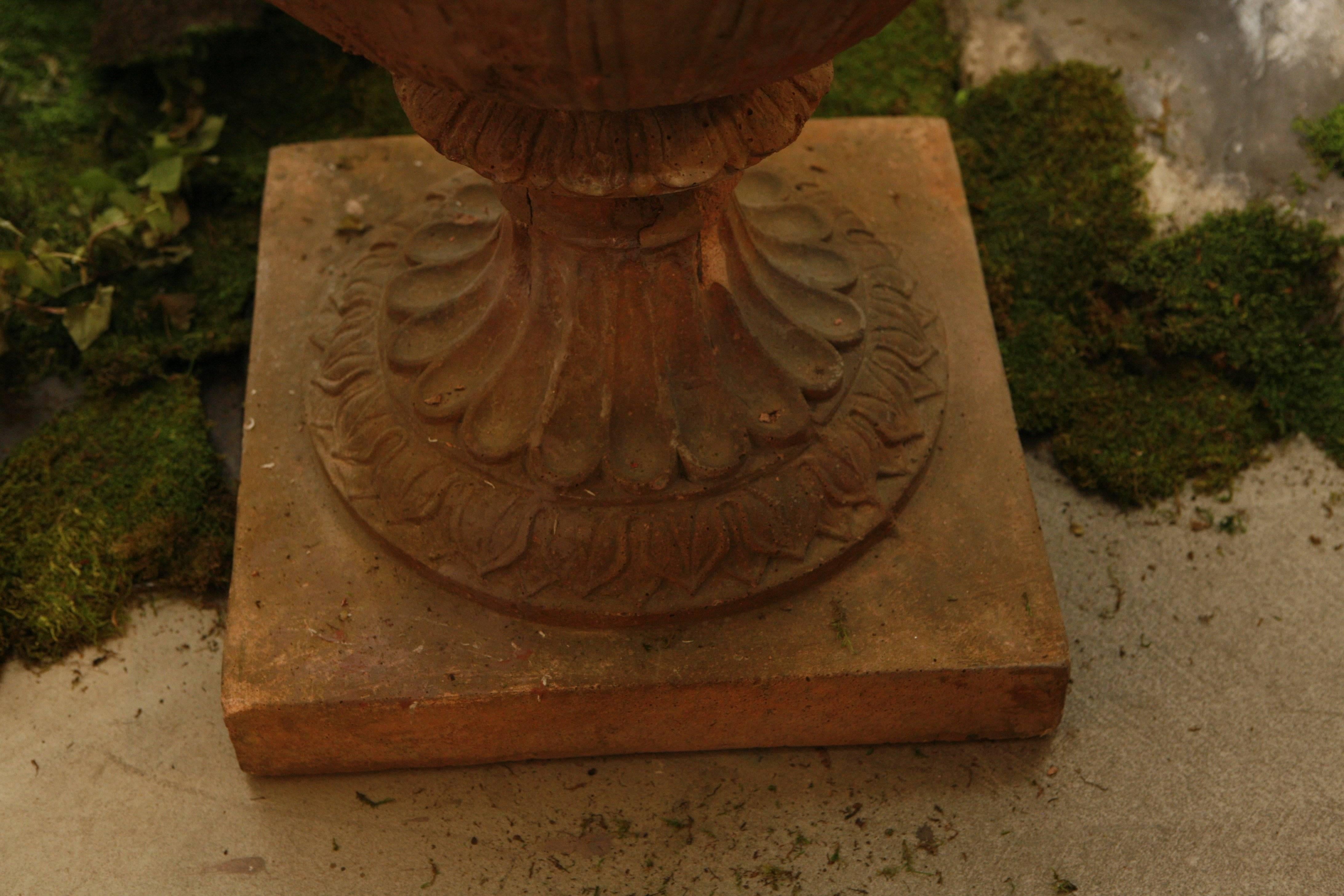French Provincial Red Terracotta Urn and Pedestal