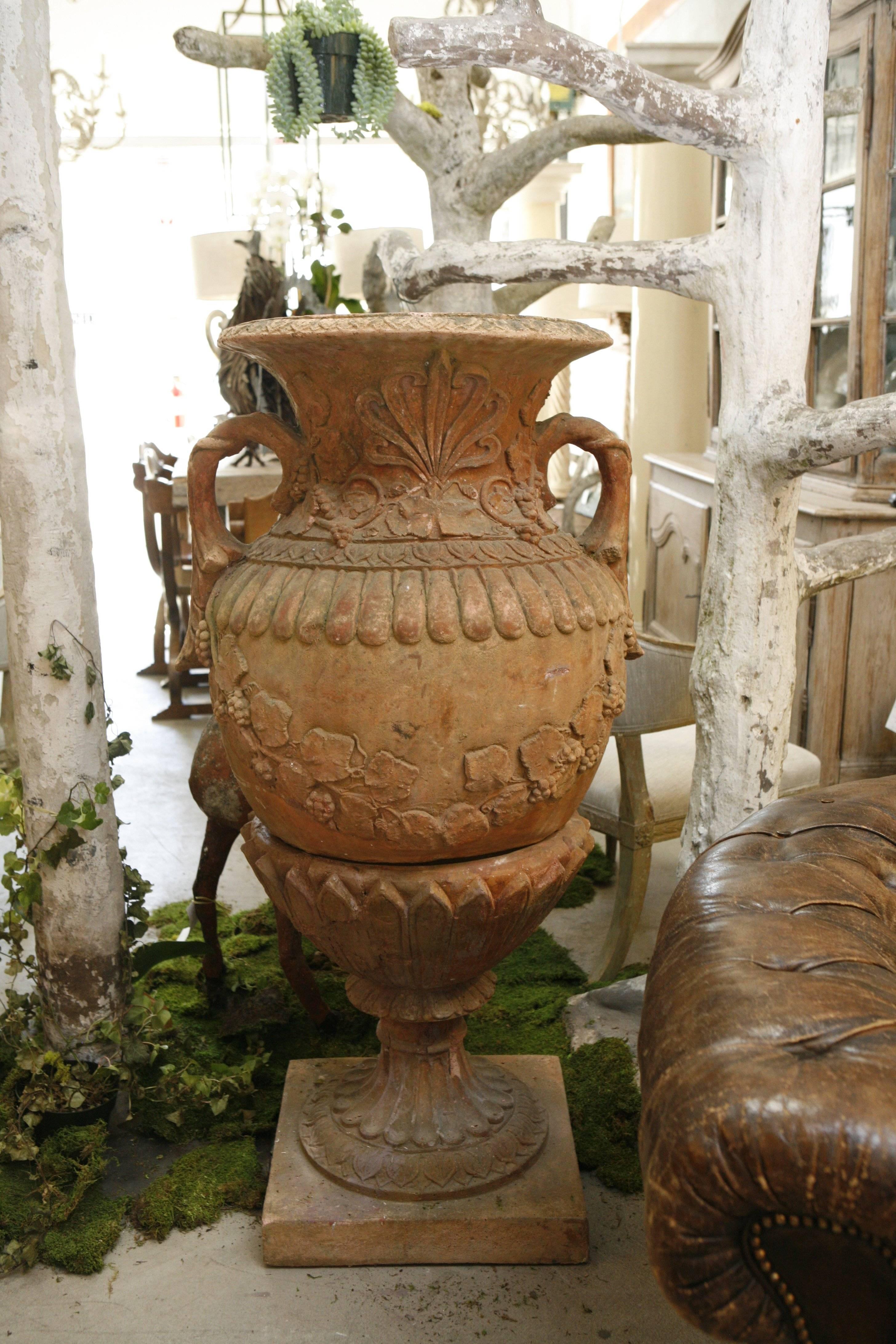 19th Century Red Terracotta Urn and Pedestal