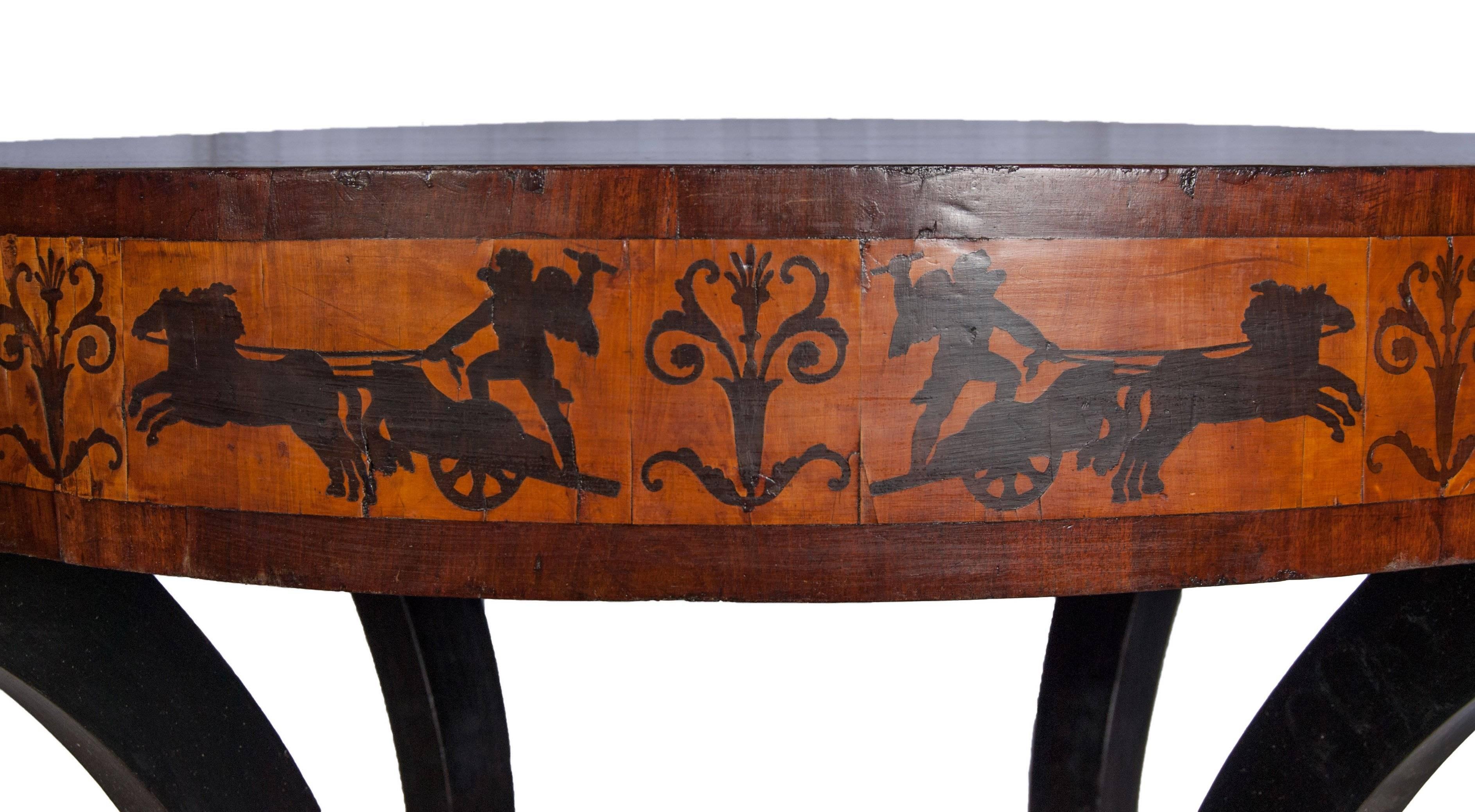 A Neapolitan neoclassical style inlaid gueridon side or hall table.