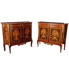 Pair of French Empire Style Cabinets Commodes Chests on Stands Inlay
