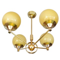 French Maison Arlus Glass Brass Chandelier Pendant Light, Stinovo Gio Ponti Era
