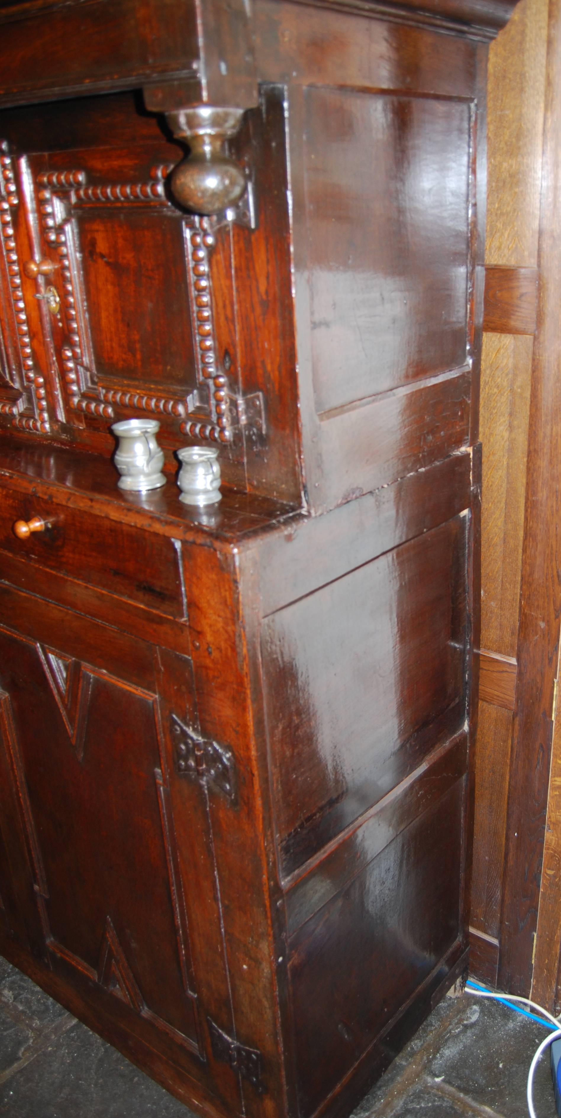 Charles II Late 17th Century Carved Oak Court Cupboard For Sale