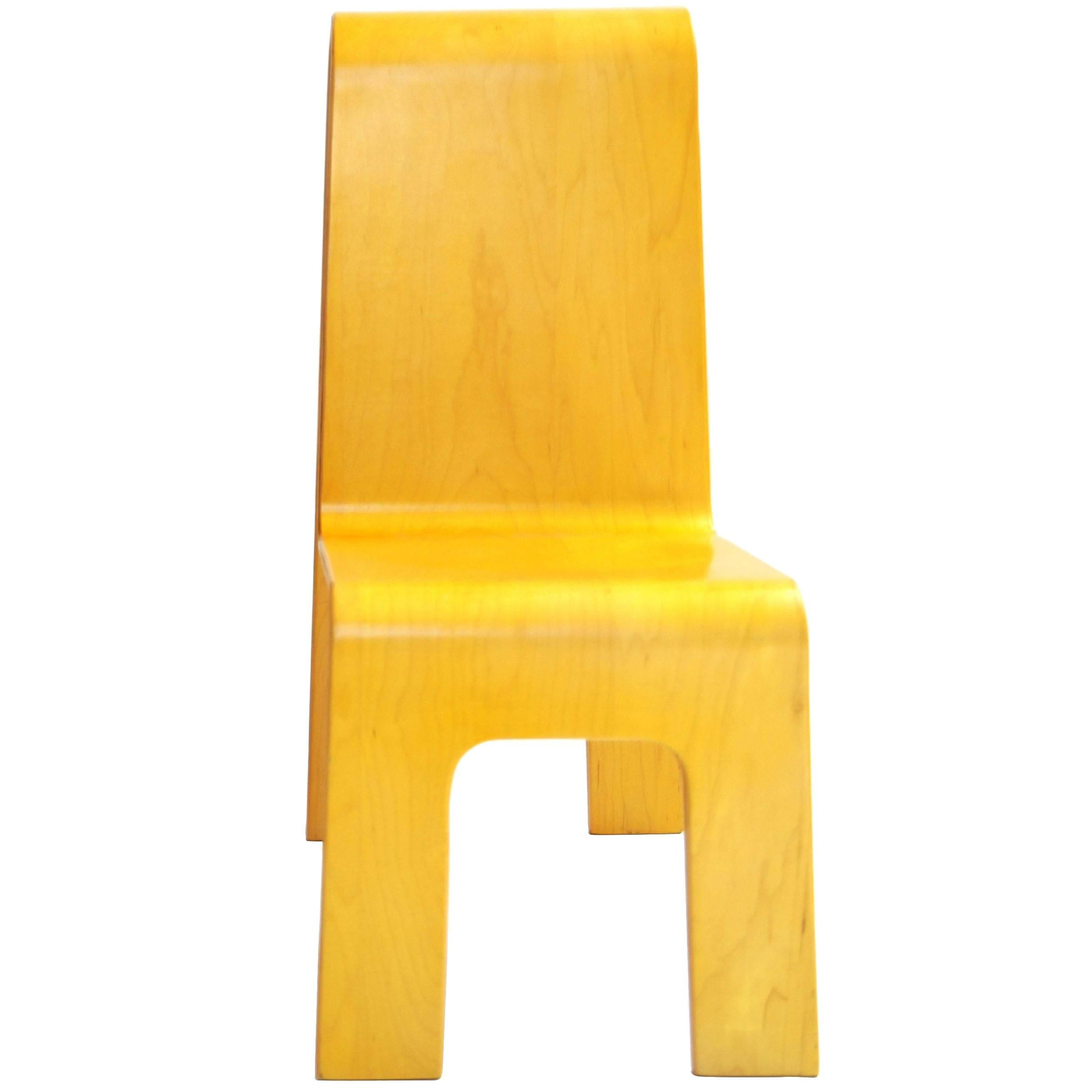 Kinder-Link Molded Maple Plywood Cut-Out Child Chair by Isku, Finland, in Yellow For Sale