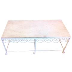 American Mid-Century White Iron and Marble Cocktail Table