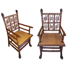 Pair of 19th Century Regency Style Root Bamboo Armchairs