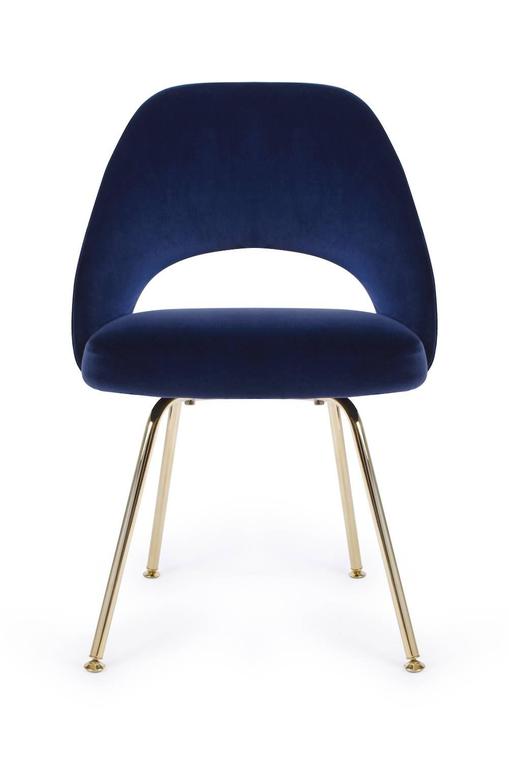 saarinen executive armless chair in navy velvet 24k gold edition