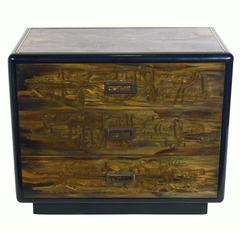 Etched Brass and Black Lacquer Chest by Bernhard Rohne for Mastercraft