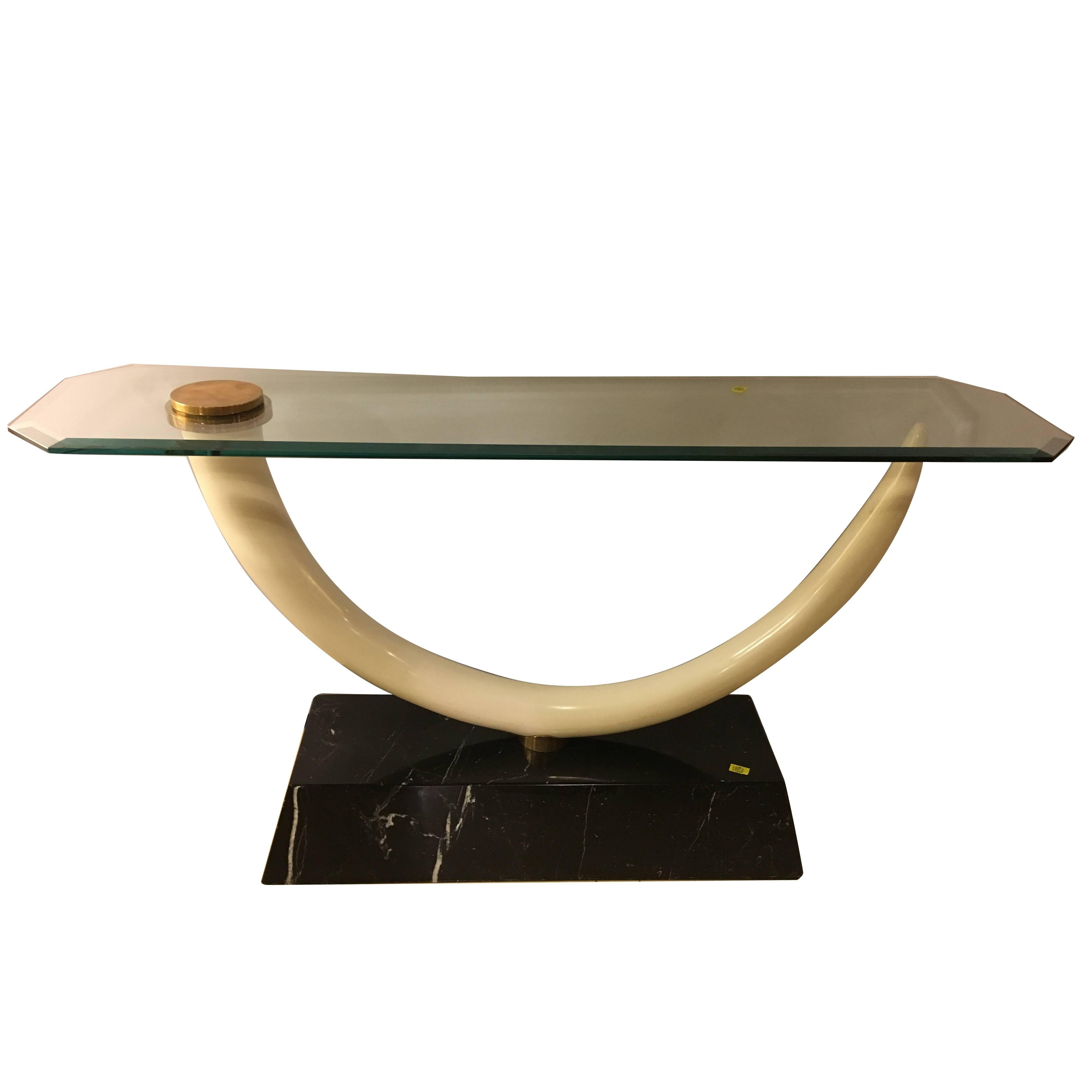 Elephant Tusk Glass Top and Marble Based Console Table