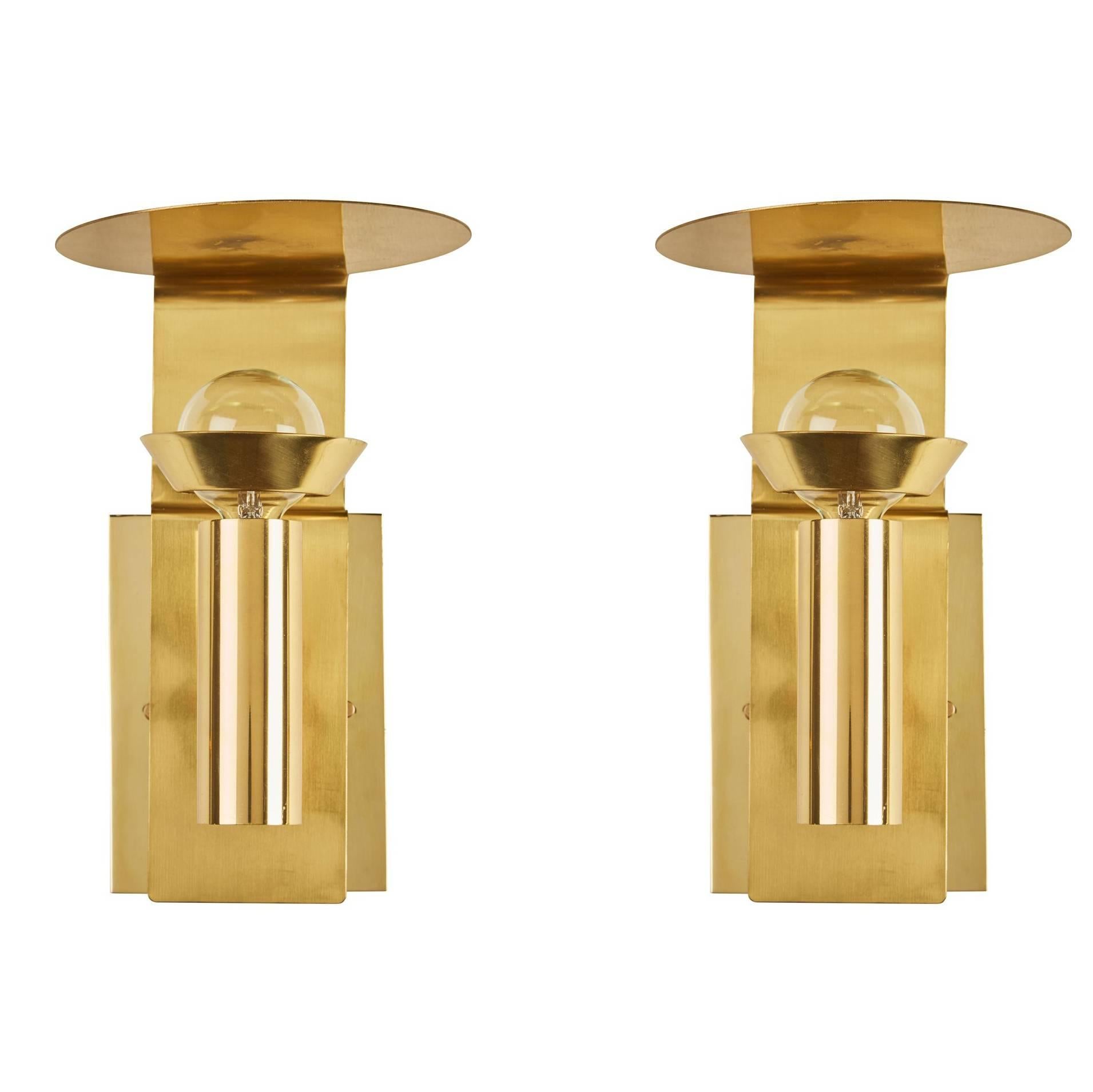 Two Brass Swedish Sconces by Focus Design