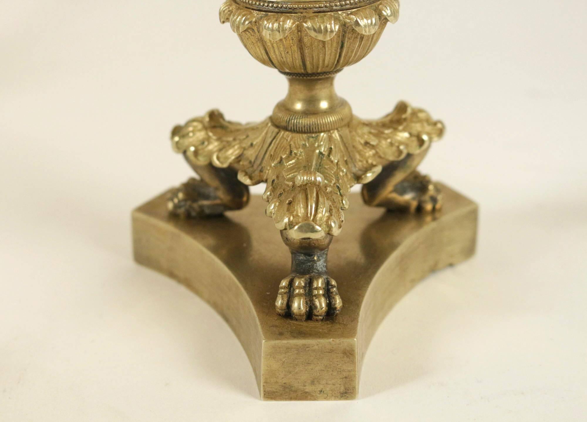 Pair of French Restauration Period Gilt-Bronze Candlestick Lamps, circa 1840 1