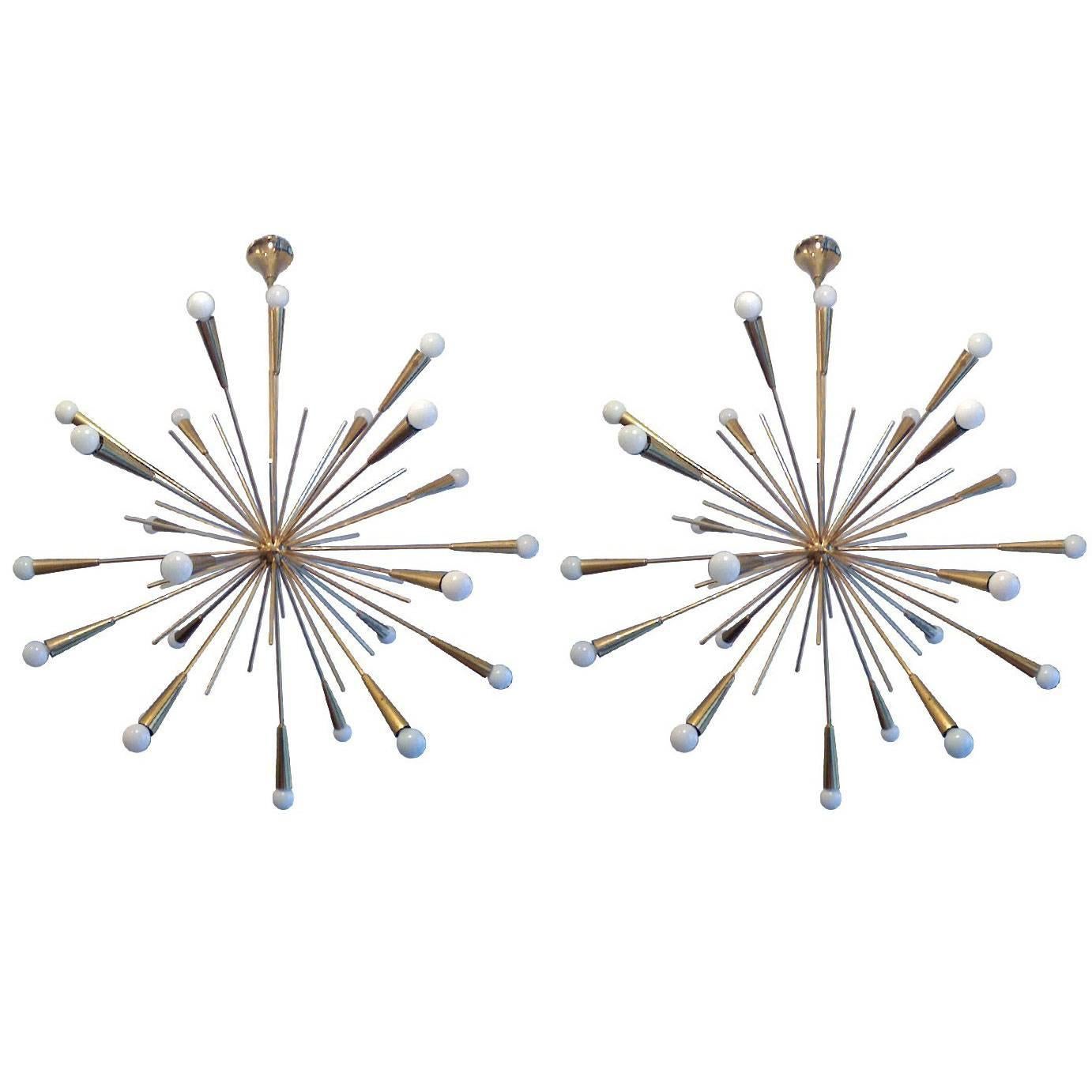 Pair of Large 1960s Italian Mid Century Brass Starburst Sputnik