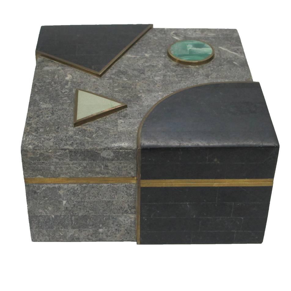 Stone and Brass Box Geometric Postmodern, USA, 1980s