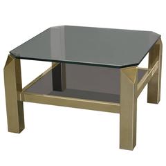 1970s French Faceted Corner Two-Tier Brass Side Table 3
