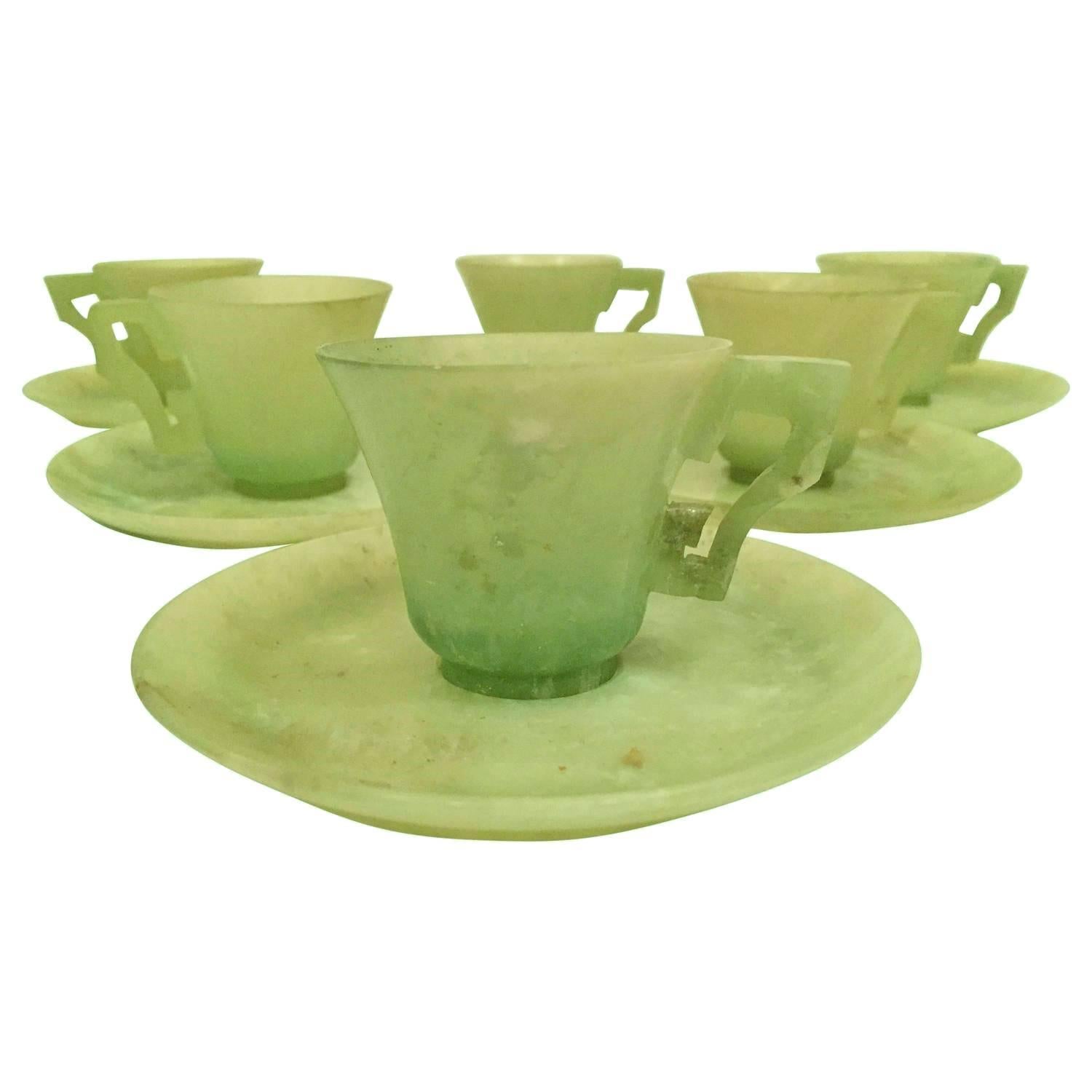 Set of 12-Piece Antique Jade Cups and Saucers For Sale