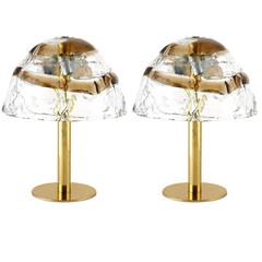 Pair Kalmar Table Lamps, Brass and Murano Glass, 1970