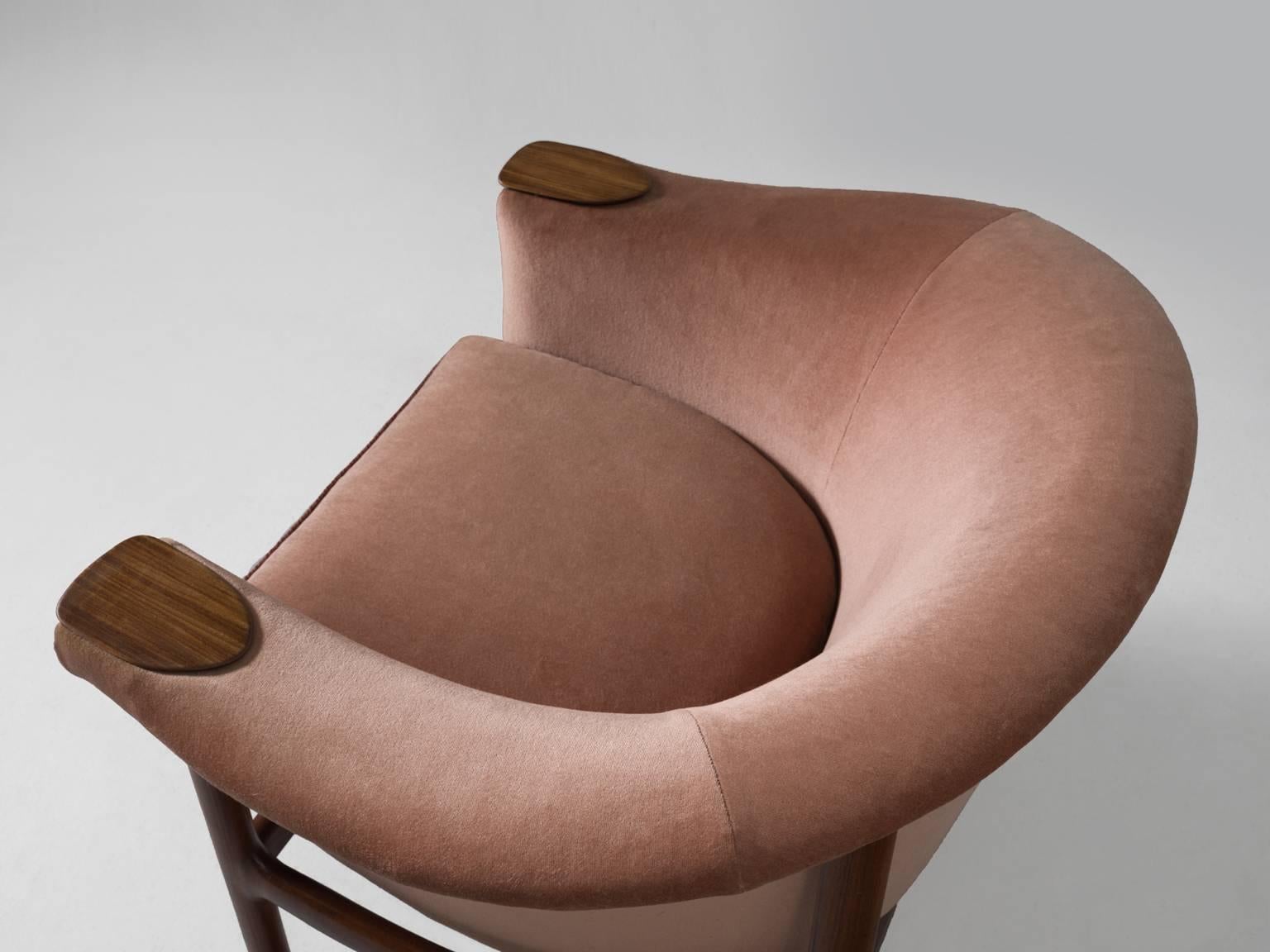 Fabric Johannes Andersen Lounge Chair with Pink Velours Upholstery
