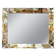 Large Mid Century Wall Mirror with Asian Motif Border 2