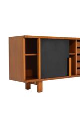 Rare Midcentury Sapele and Black Sliding Door Sideboard