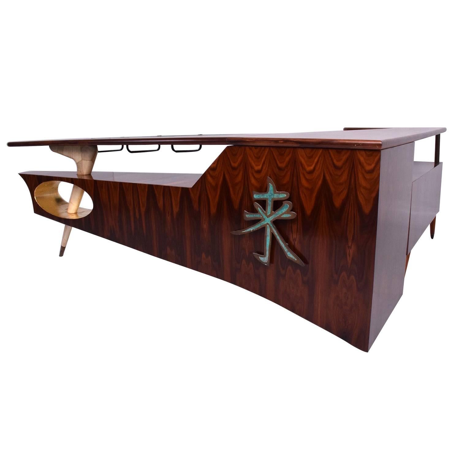 Frank Kyle Modernist Rosewood Desk/Bar with Mendoza Hardware